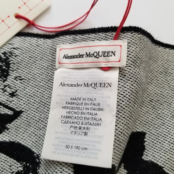 Alexander McQueen Wool Skull Large Scarf Black Grey - Picture 8 of 11